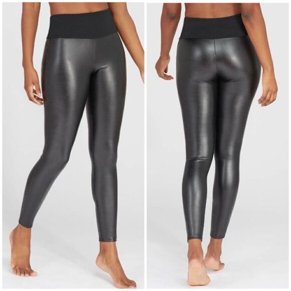 Assets by Spanx Black All Over Faux Leather Shaping Leggings Size 1X - Picture 1 of 6